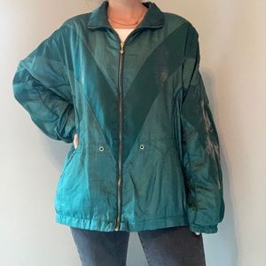 Vintage Emerald Green Chevron Windbreaker